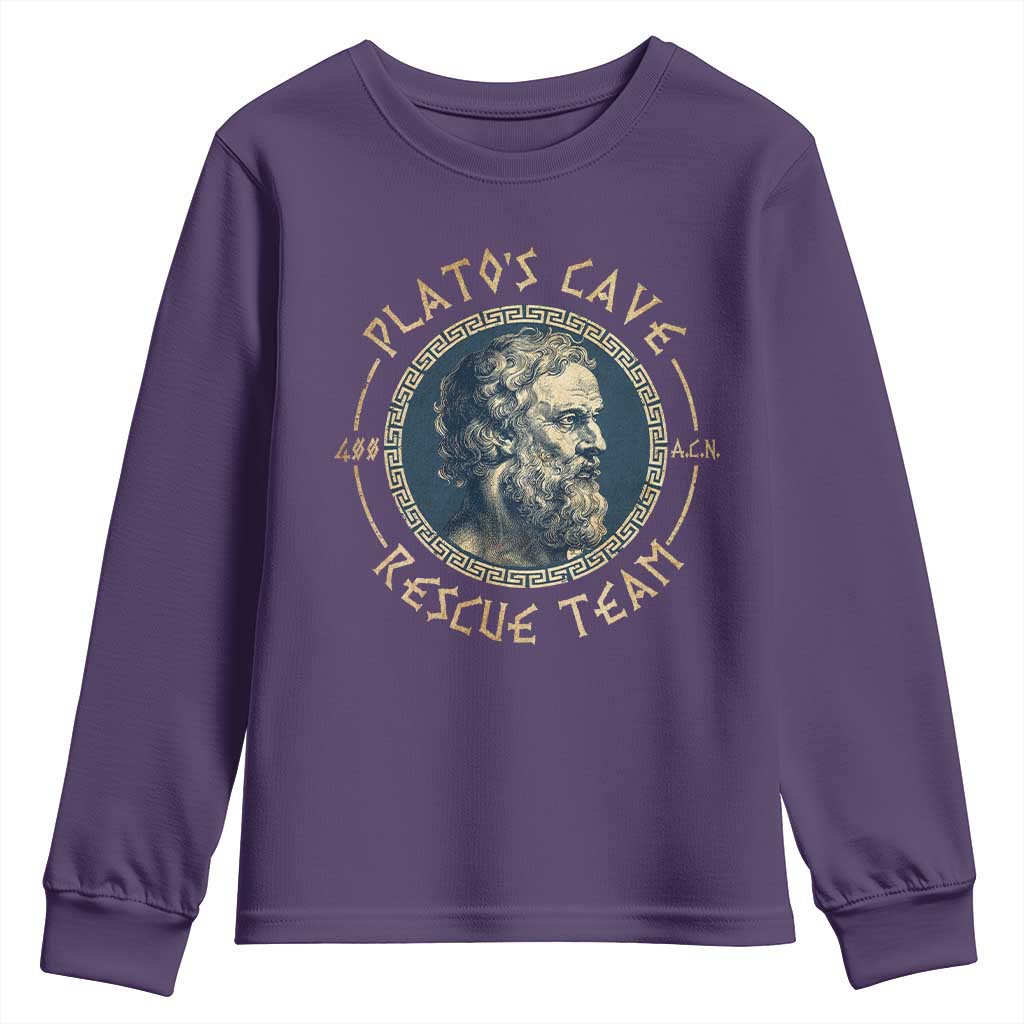 Greek Philosophy Plato Youth Sweatshirt Platos Cave Rescue Team TS09 Purple Print Your Wear