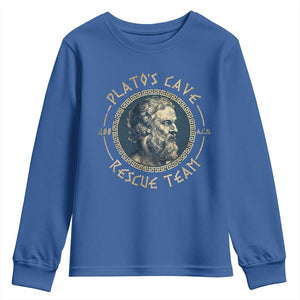 Greek Philosophy Plato Youth Sweatshirt Platos Cave Rescue Team TS09 Royal Blue Print Your Wear
