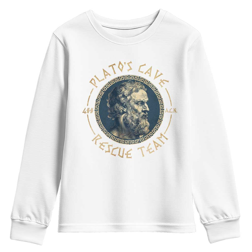 Greek Philosophy Plato Youth Sweatshirt Platos Cave Rescue Team TS09 White Print Your Wear