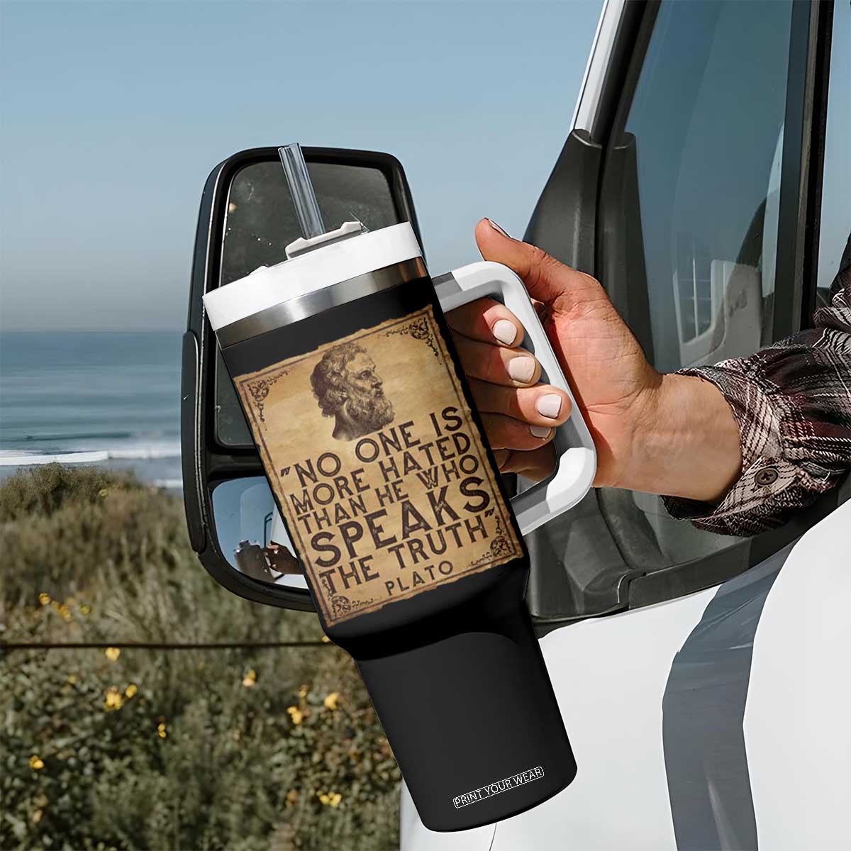 Greek Philosophy Plato Tumbler With Handle No One Is More Hated Than He Who Speaks The Truth TS09 Print Your Wear