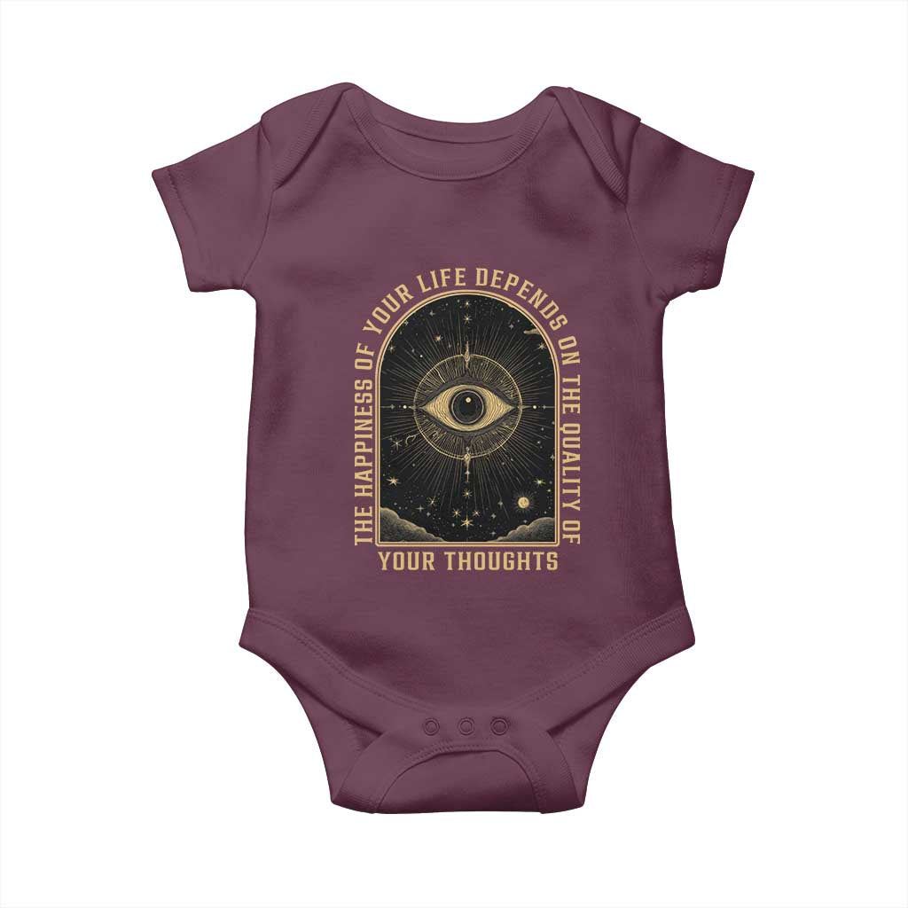 Marcus Aurelius Stoic Philosophy Baby Onesie The Happiness Of Your Life Depends On Your Thoughts TS09 Maroon Print Your Wear