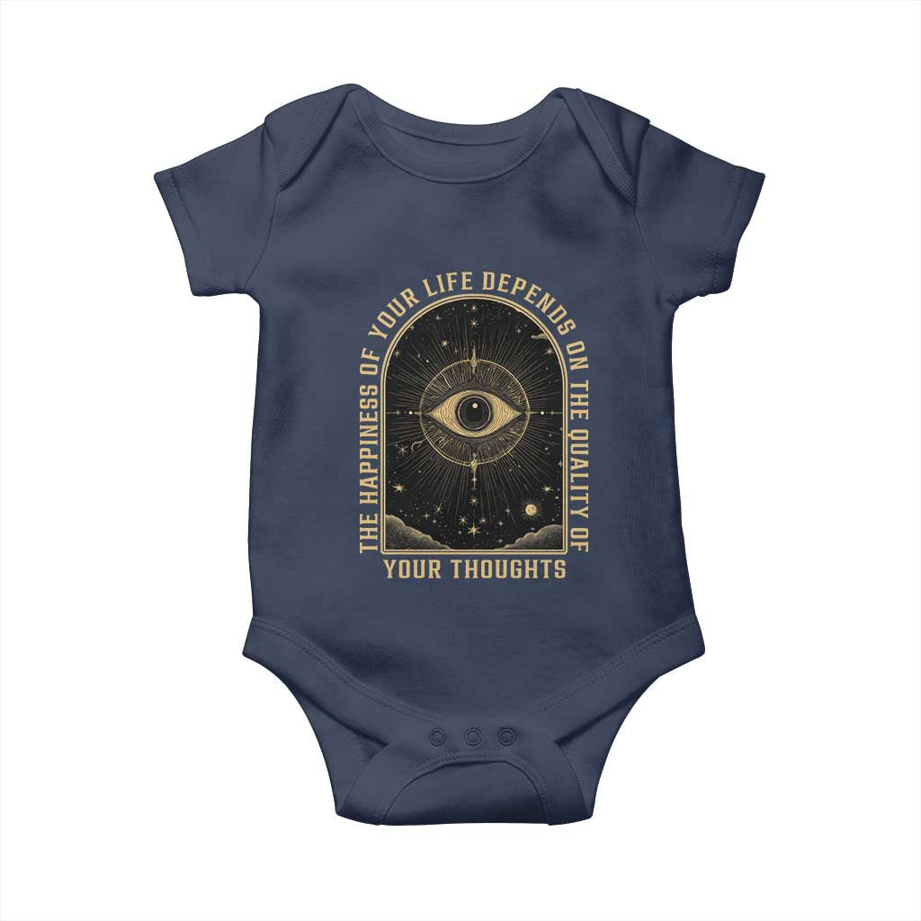 Marcus Aurelius Stoic Philosophy Baby Onesie The Happiness Of Your Life Depends On The Quality Of Your Thoughts TS09 Navy Print Your Wear