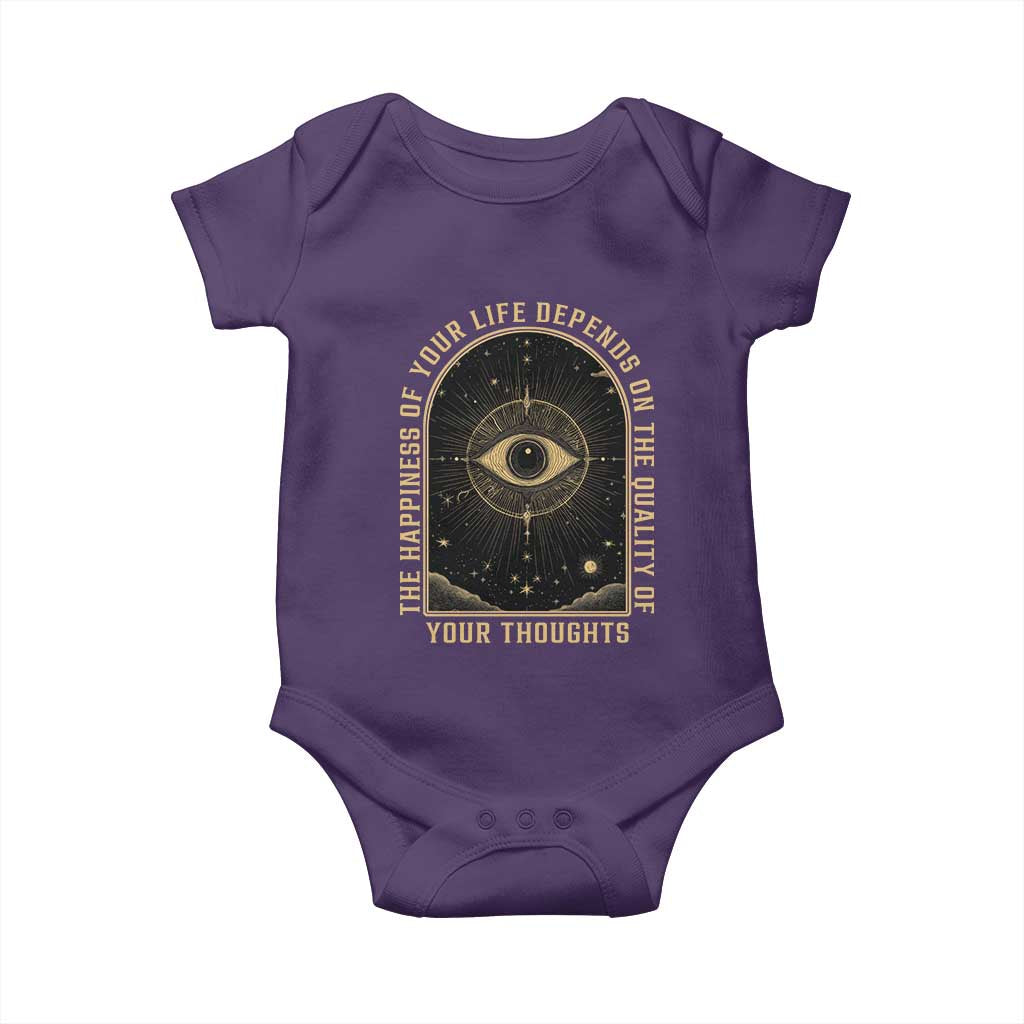 Marcus Aurelius Stoic Philosophy Baby Onesie The Happiness Of Your Life Depends On The Quality Of Your Thoughts TS09 Purple Print Your Wear