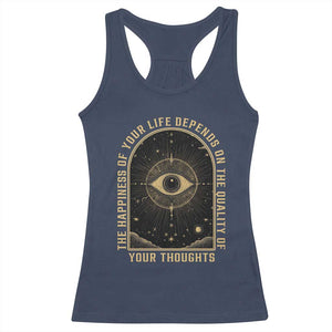 Marcus Aurelius Stoic Philosophy Racerback Tank Top The Happiness Of Your Life Depends On The Quality Of Your Thoughts TS09 Navy Print Your Wear