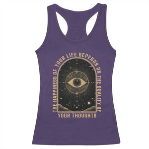 Marcus Aurelius Stoic Philosophy Racerback Tank Top The Happiness Of Your Life Depends On The Quality Of Your Thoughts TS09 Purple Print Your Wear