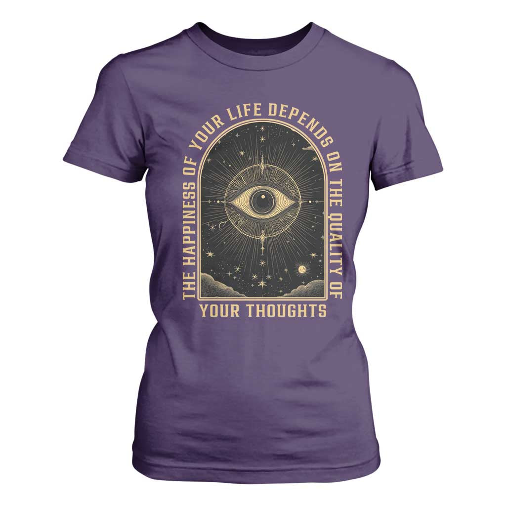 Marcus Aurelius Stoic Philosophy T Shirt For Women The Happiness Of Your Life Depends On The Quality Of Your Thoughts TS09 Purple Print Your Wear