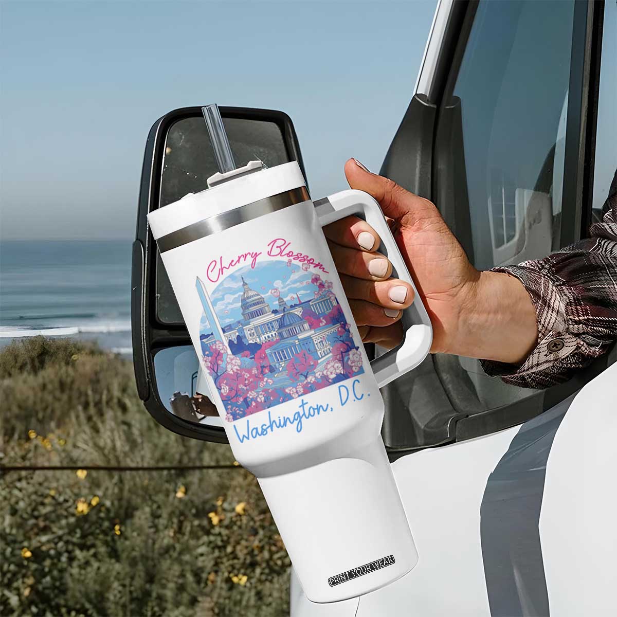 Washington DC Lover Tumbler With Handle Cherry Blossom TS09 Print Your Wear