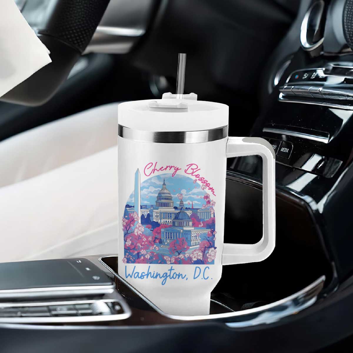 Washington DC Lover Tumbler With Handle Cherry Blossom TS09 Print Your Wear