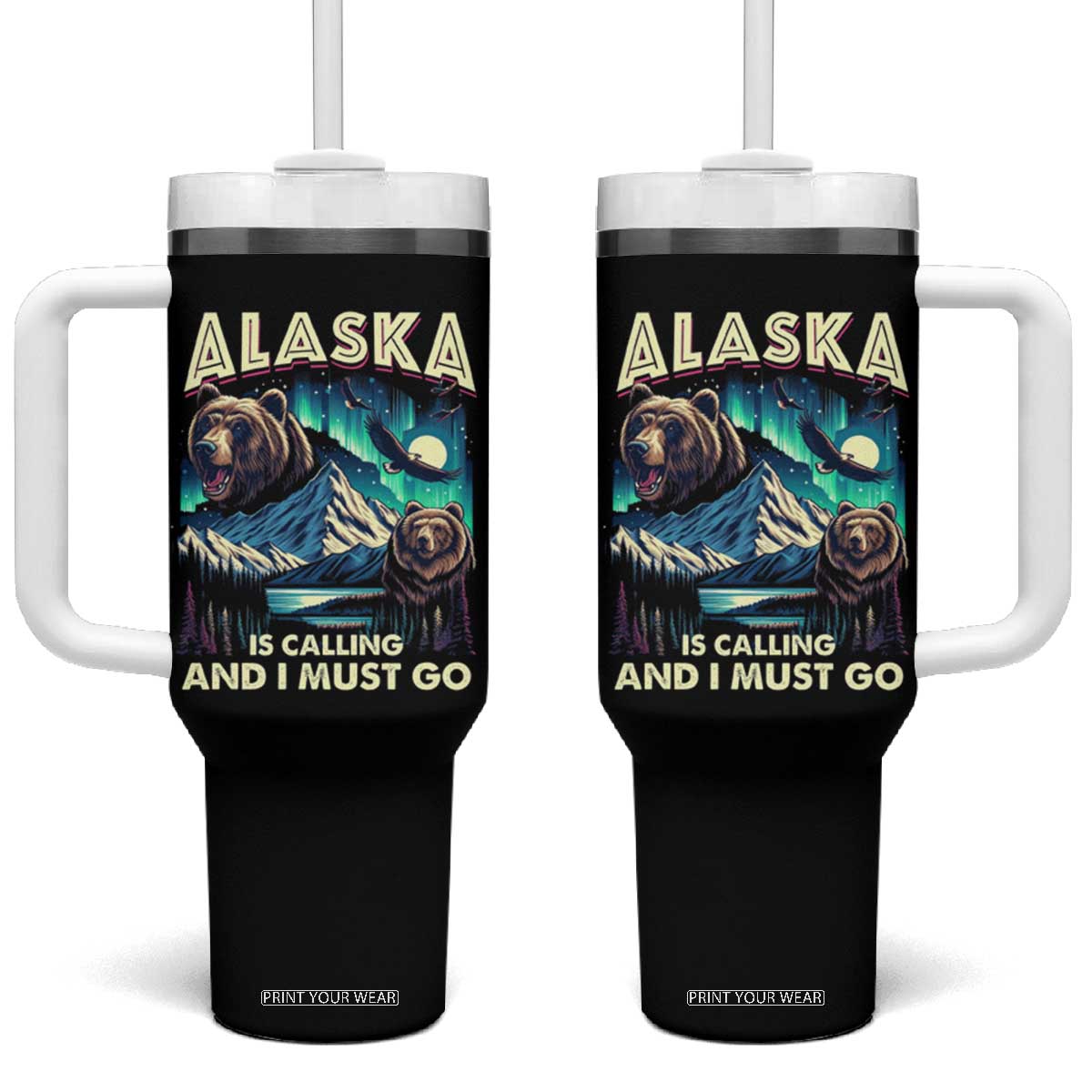 Alaska Is Calling And I Must Go Aurora Beer Home Tumbler With Handle TS09 One Size: 40 oz Black Print Your Wear