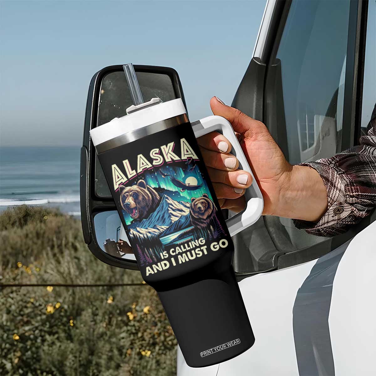 Alaska Is Calling And I Must Go Aurora Beer Home Tumbler With Handle TS09 Print Your Wear