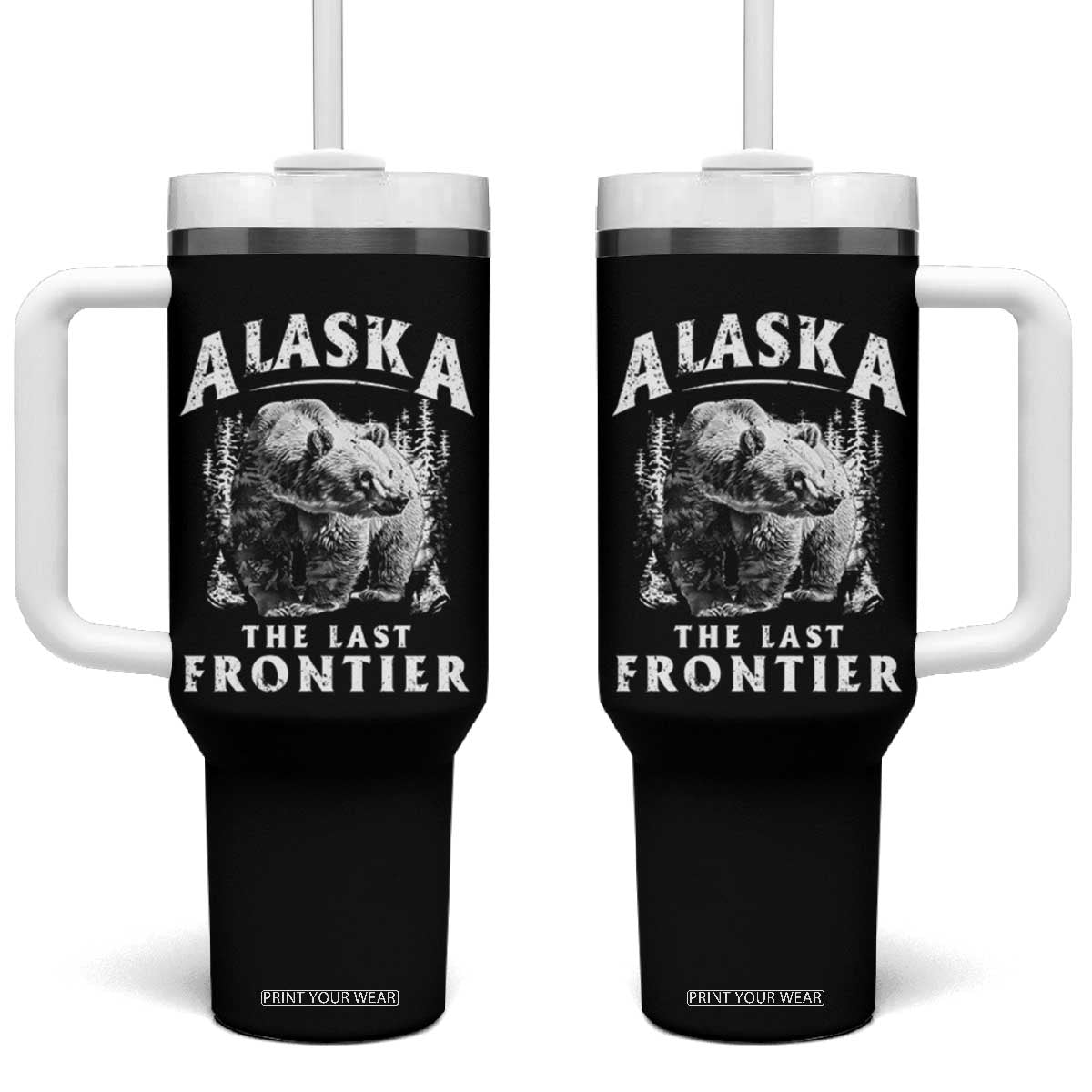 Alaska Tumbler With Handle The Last Frontier Bear Home Vintage TS09 One Size: 40 oz Black Print Your Wear