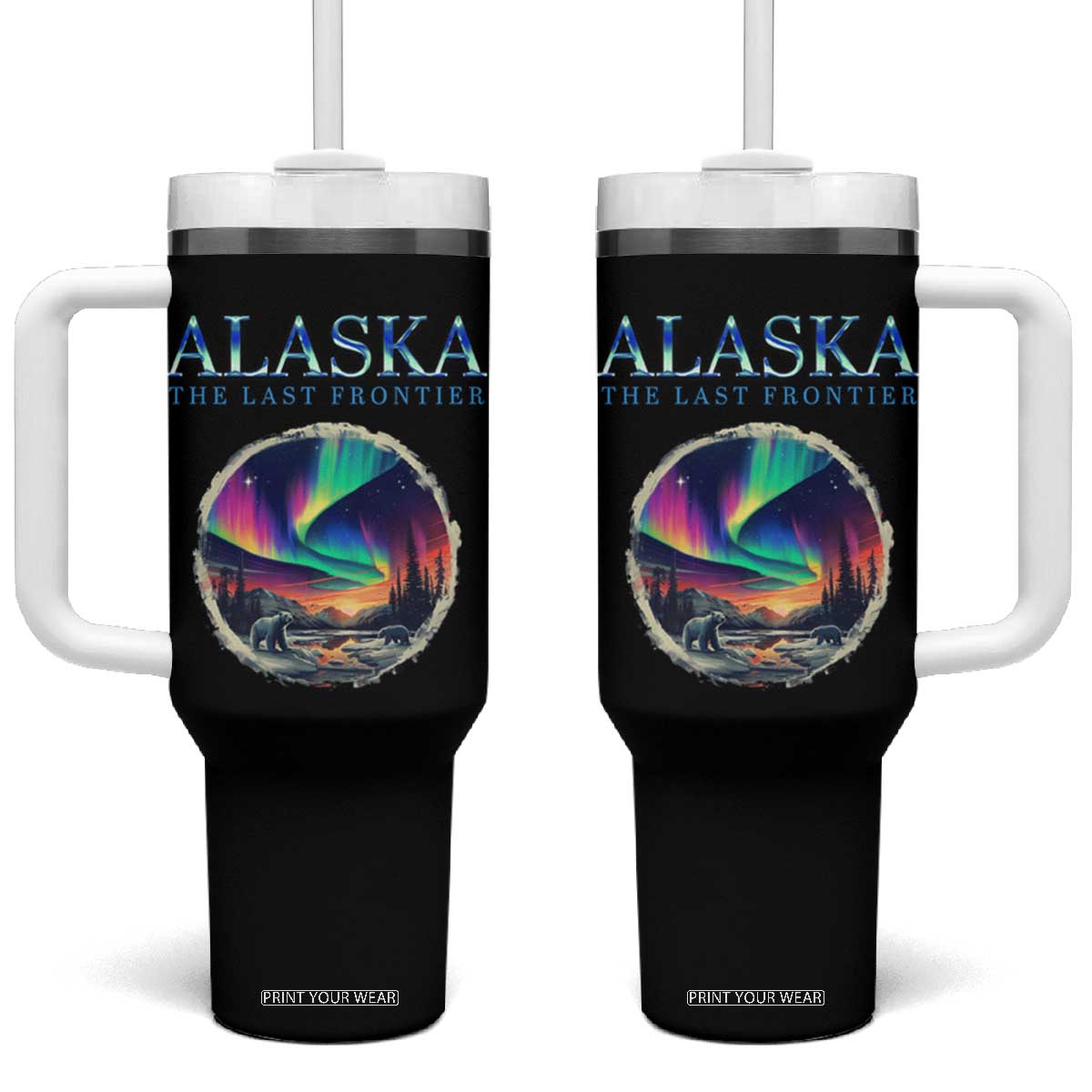 Alaska Aurora Tumbler With Handle The Last Frontier Polar Bear TS09 One Size: 40 oz Black Print Your Wear