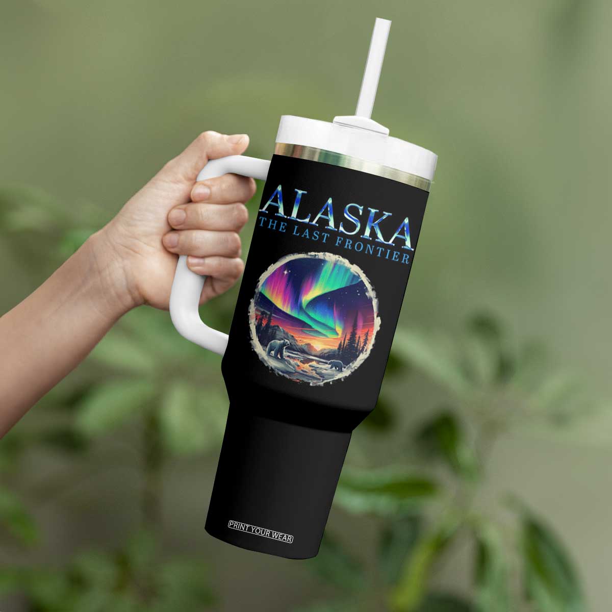 Alaska Aurora Tumbler With Handle The Last Frontier Polar Bear TS09 Print Your Wear