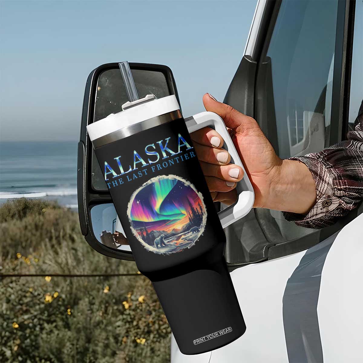 Alaska Aurora Tumbler With Handle The Last Frontier Polar Bear TS09 Print Your Wear