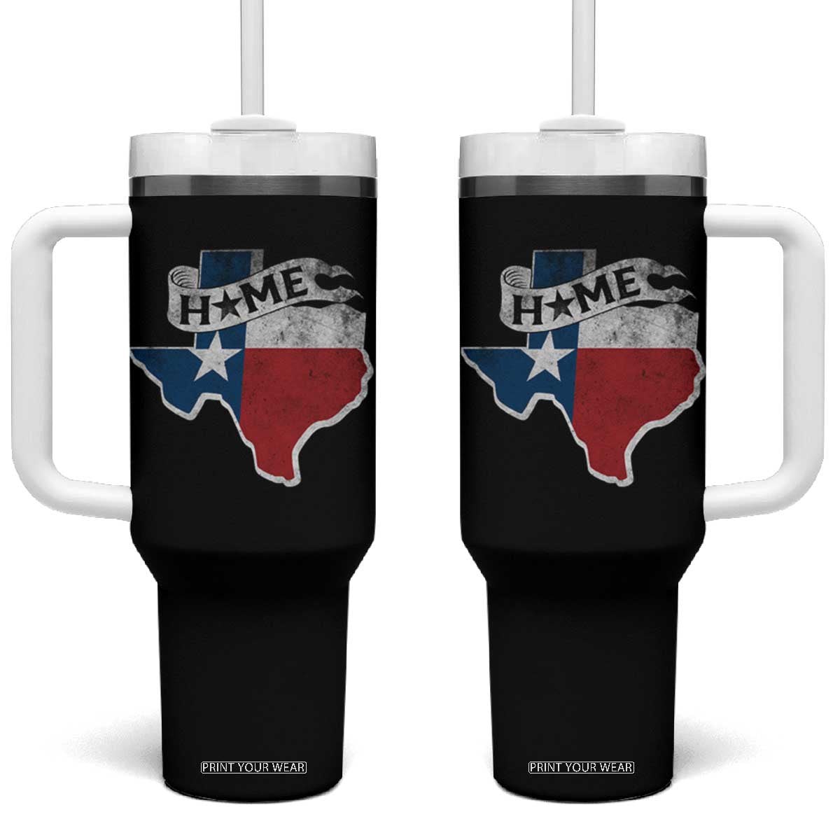Texas Home State Map Distressed Flag Tumbler With Handle TS09 One Size: 40 oz Black Print Your Wear