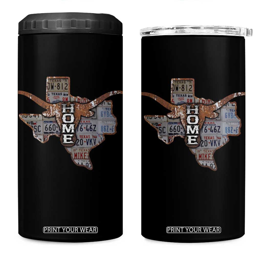 Texas Home 4 in 1 Can Cooler Tumbler Vintage State Map TX Longhorn TS09 One Size: 16 oz Black Print Your Wear