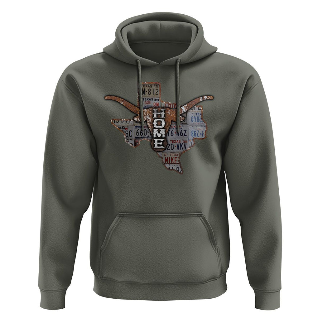 Texas Home Hoodie Vintage State Map TX Longhorn TS09 Military Green Print Your Wear