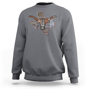 Texas Home Sweatshirt Vintage State Map TX Longhorn TS09 Charcoal Print Your Wear