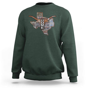Texas Home Sweatshirt Vintage State Map TX Longhorn TS09 Dark Forest Green Print Your Wear