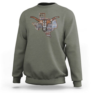 Texas Home Sweatshirt Vintage State Map TX Longhorn TS09 Military Green Print Your Wear