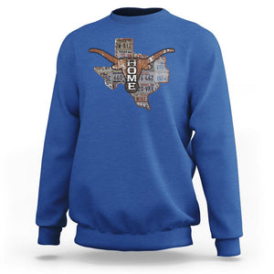 Texas Home Sweatshirt Vintage State Map TX Longhorn TS09 Royal Blue Print Your Wear