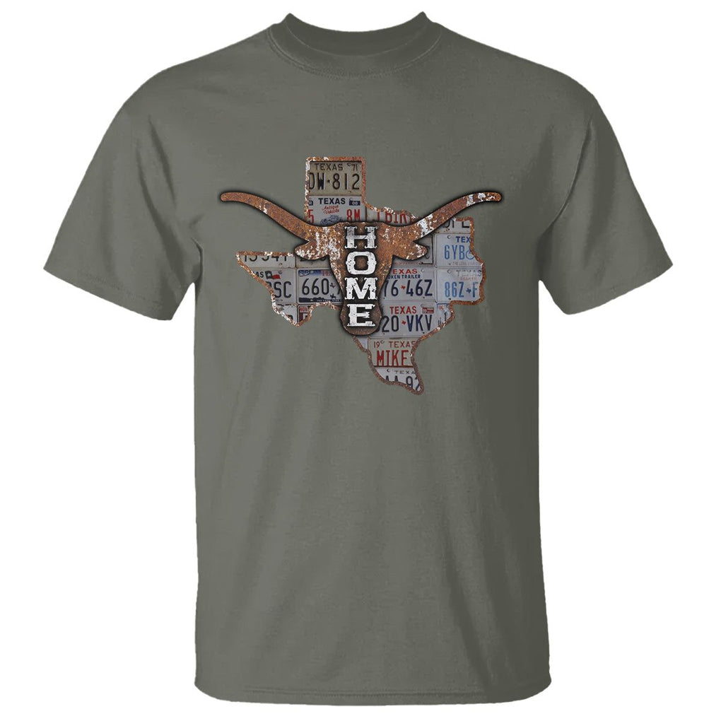 Texas Home T Shirt Vintage State Map TX Longhorn TS09 Military Green Print Your Wear