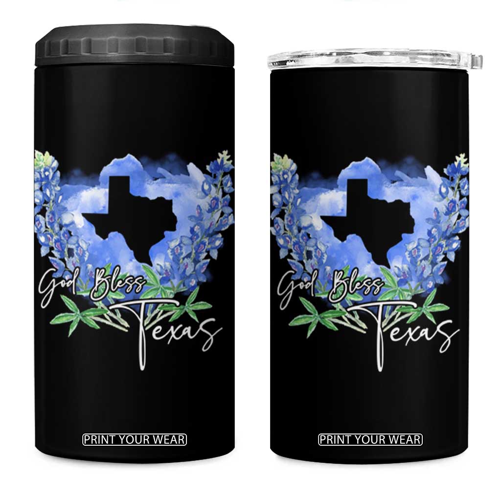 God Bless Texas Bluebonnet 4 in 1 Can Cooler Tumbler TS09 One Size: 16 oz Black Print Your Wear