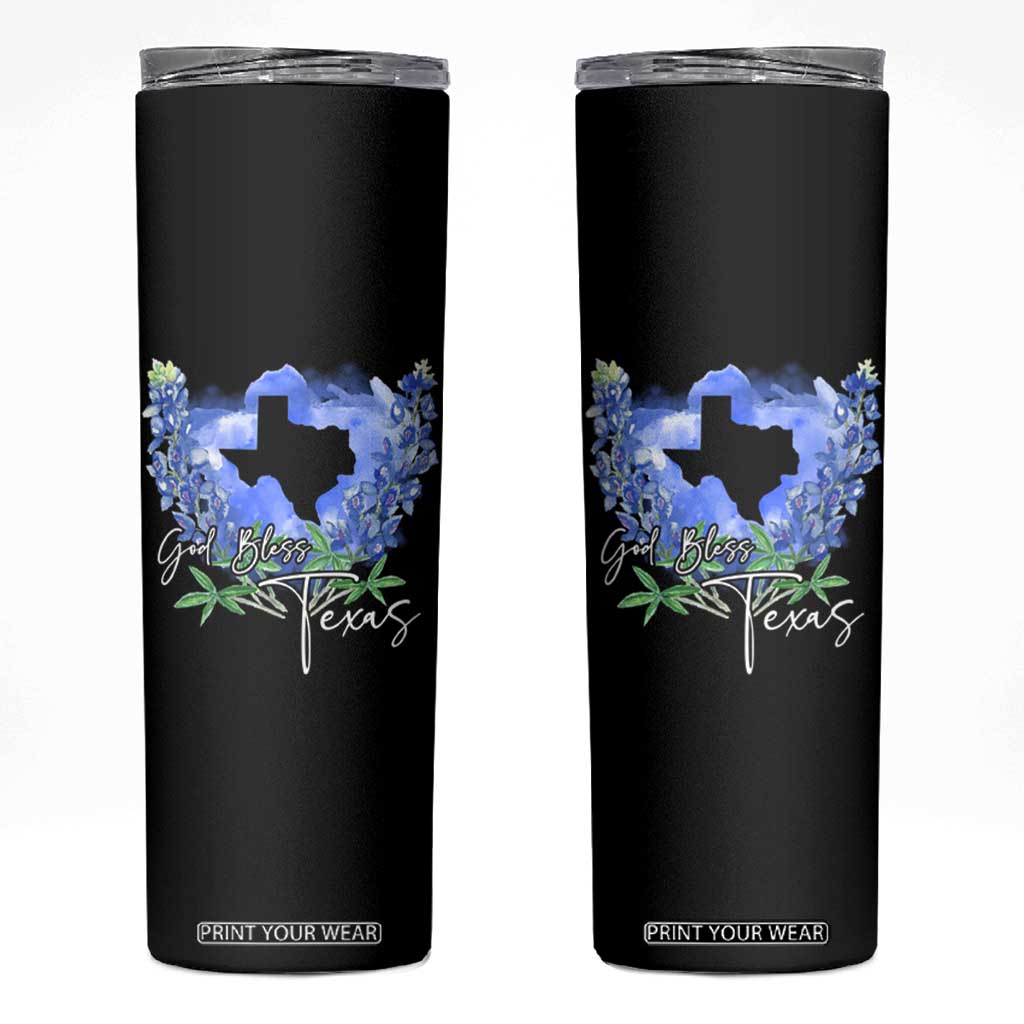 God Bless Texas Bluebonnet Skinny Tumbler TS09 Black Print Your Wear