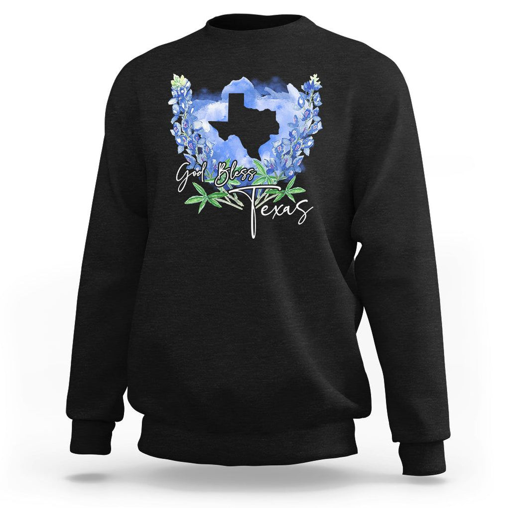 God Bless Texas Bluebonnet Sweatshirt TS09 Black Print Your Wear
