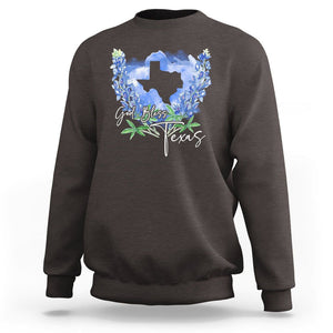 God Bless Texas Bluebonnet Sweatshirt TS09 Dark Chocolate Print Your Wear