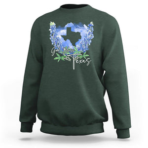 God Bless Texas Bluebonnet Sweatshirt TS09 Dark Forest Green Print Your Wear