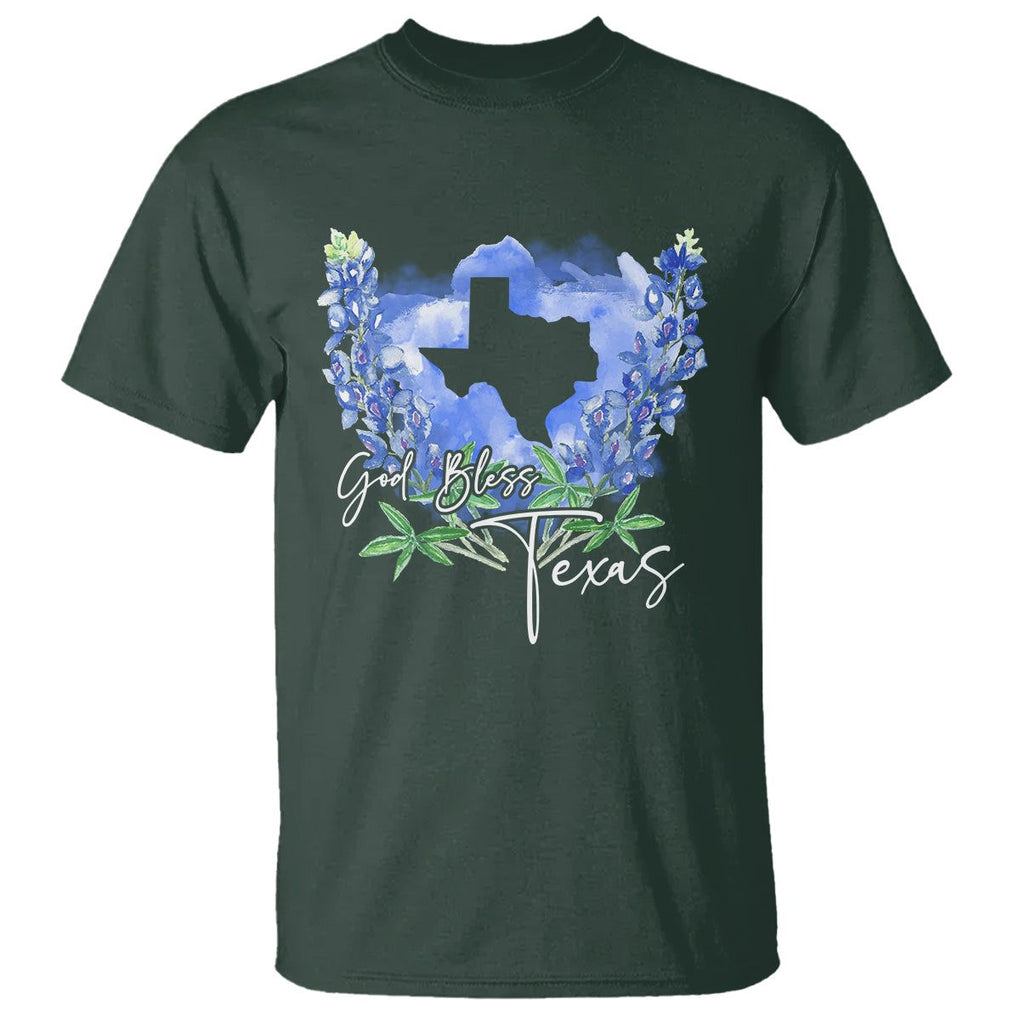 God Bless Texas Bluebonnet T Shirt TS09 Dark Forest Green Print Your Wear