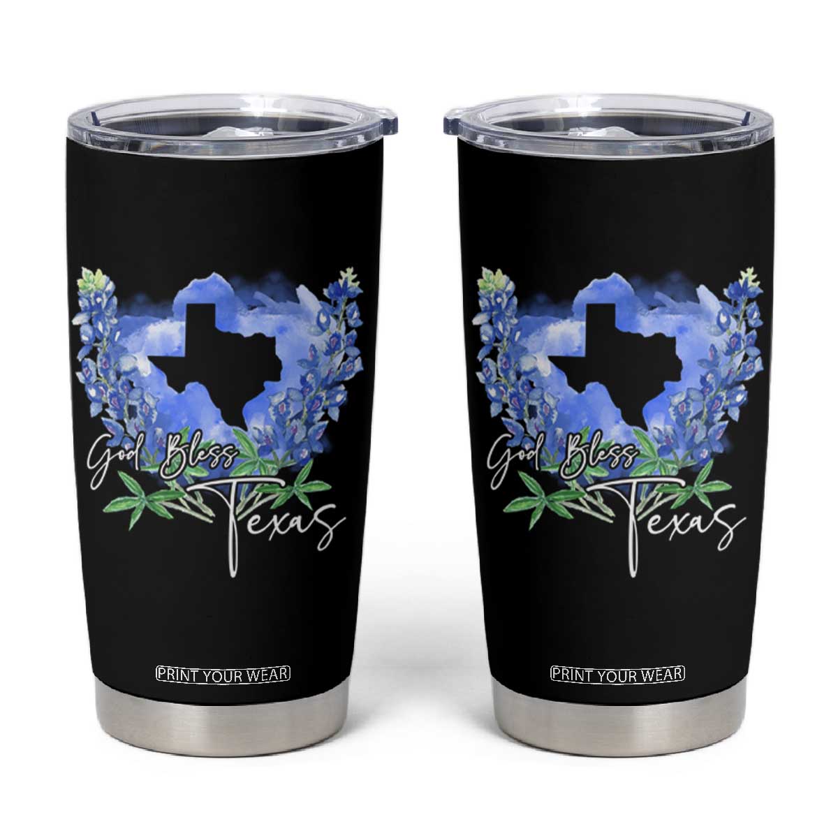 God Bless Texas Bluebonnet Tumbler Cup TS09 Black Print Your Wear