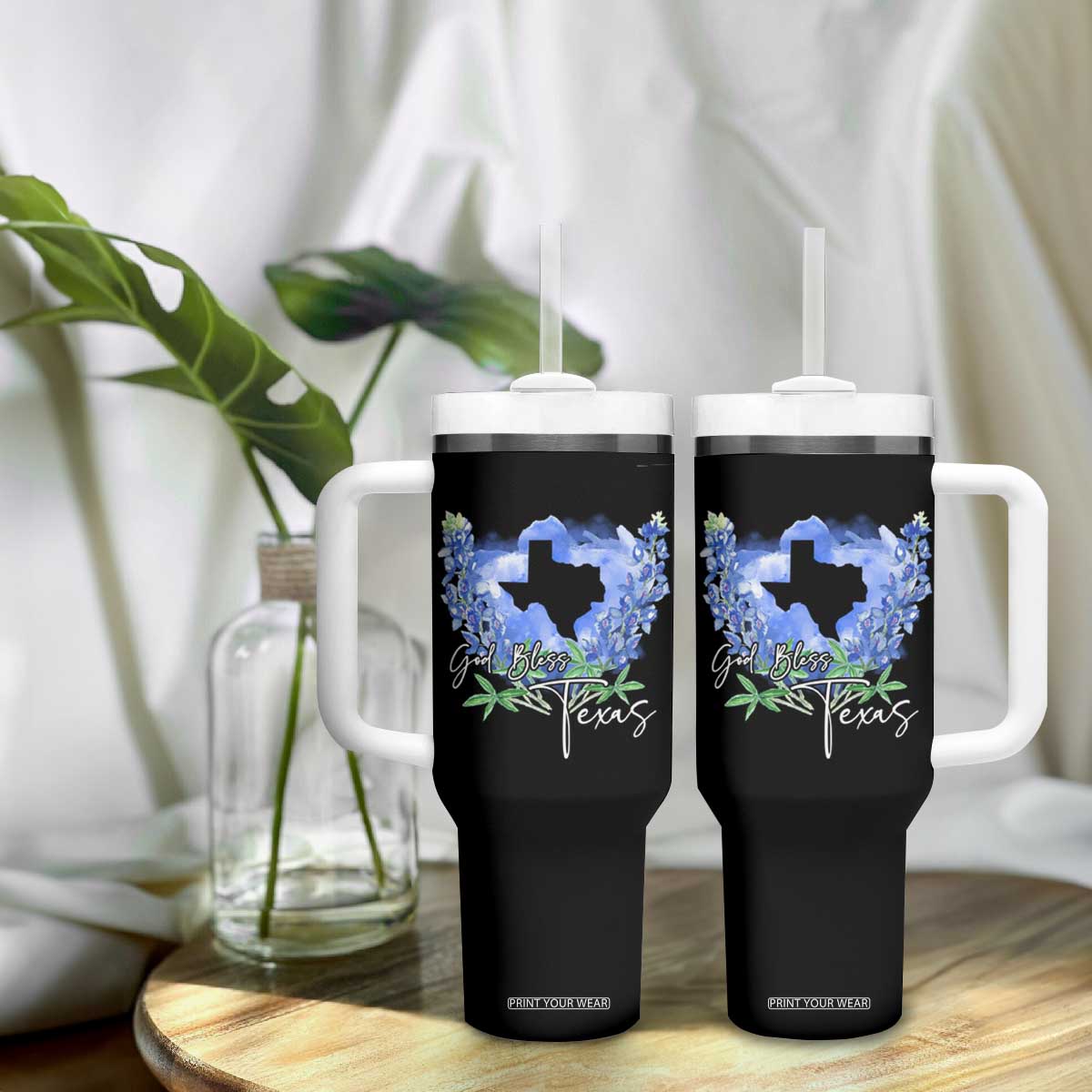 God Bless Texas Bluebonnet Tumbler With Handle TS09 Print Your Wear