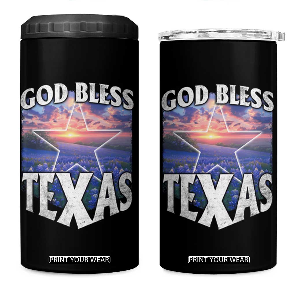 Bluebonnet Field God Bless Texas 4 in 1 Can Cooler Tumbler TS09 One Size: 16 oz Black Print Your Wear
