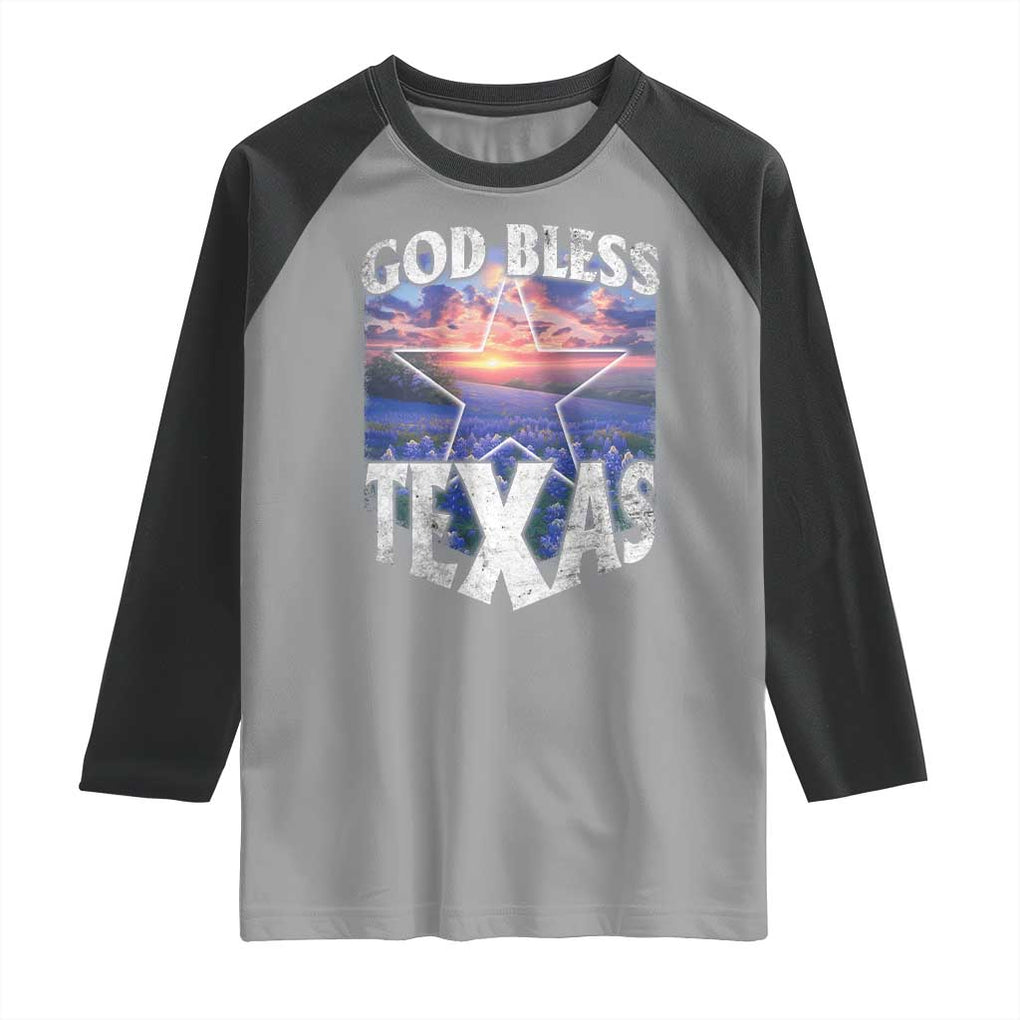 Bluebonnet Field God Bless Texas Raglan Shirt TS09 Sport Gray Black Print Your Wear