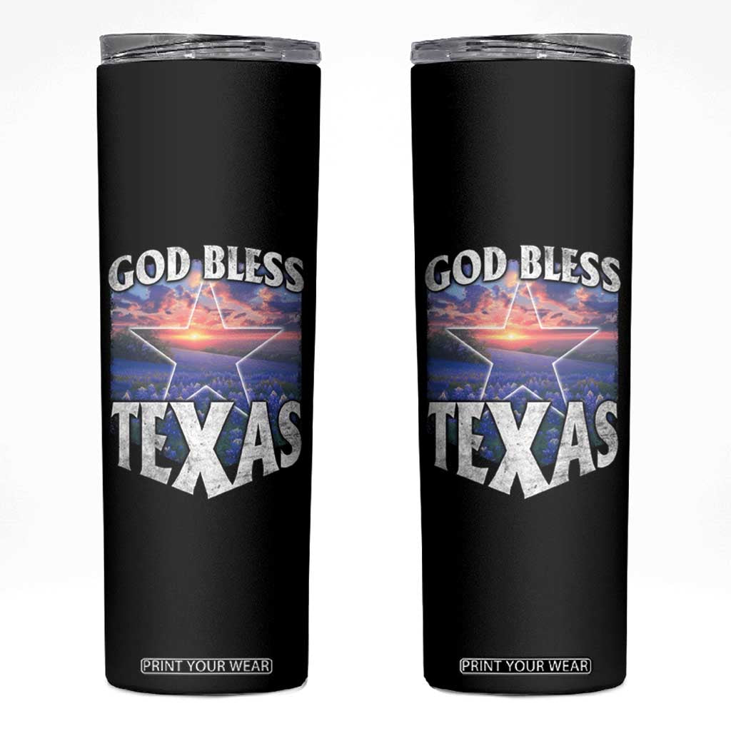 Bluebonnet Field God Bless Texas Skinny Tumbler TS09 Black Print Your Wear