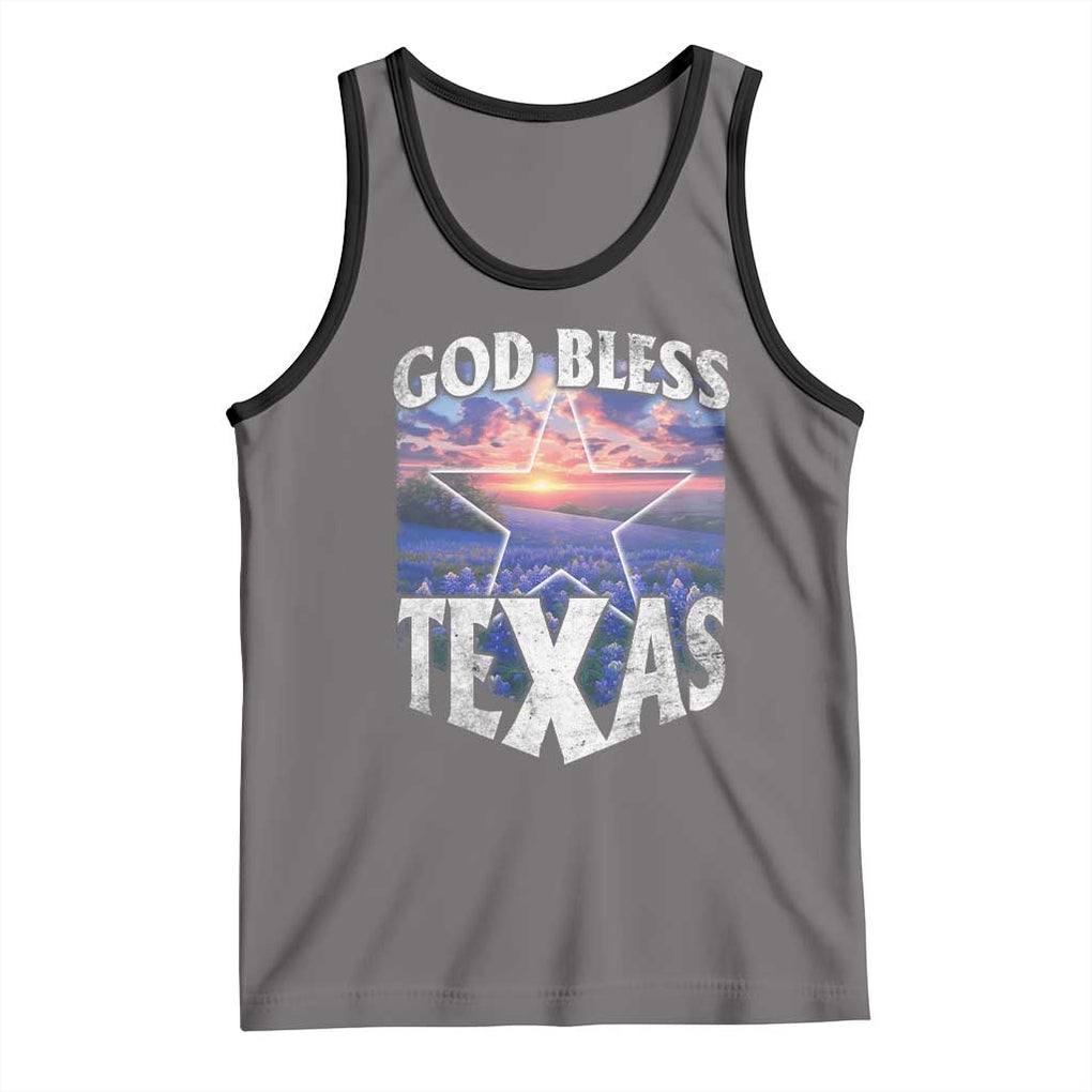 Bluebonnet Field God Bless Texas Tank Top TS09 Deep Heather Black Print Your Wear