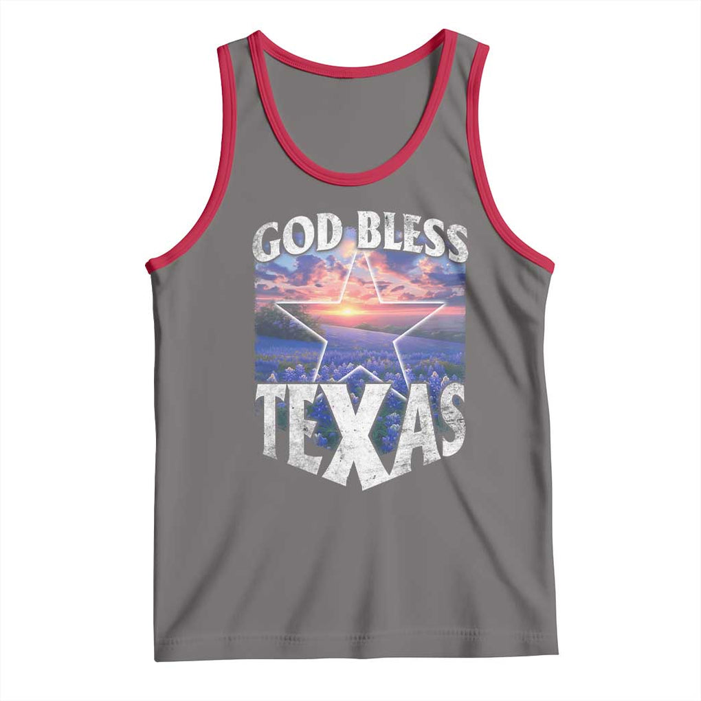 Bluebonnet Field God Bless Texas Tank Top TS09 Deep Heather Red Print Your Wear