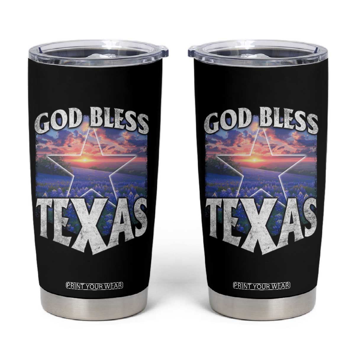 Bluebonnet Field God Bless Texas Tumbler Cup TS09 Black Print Your Wear