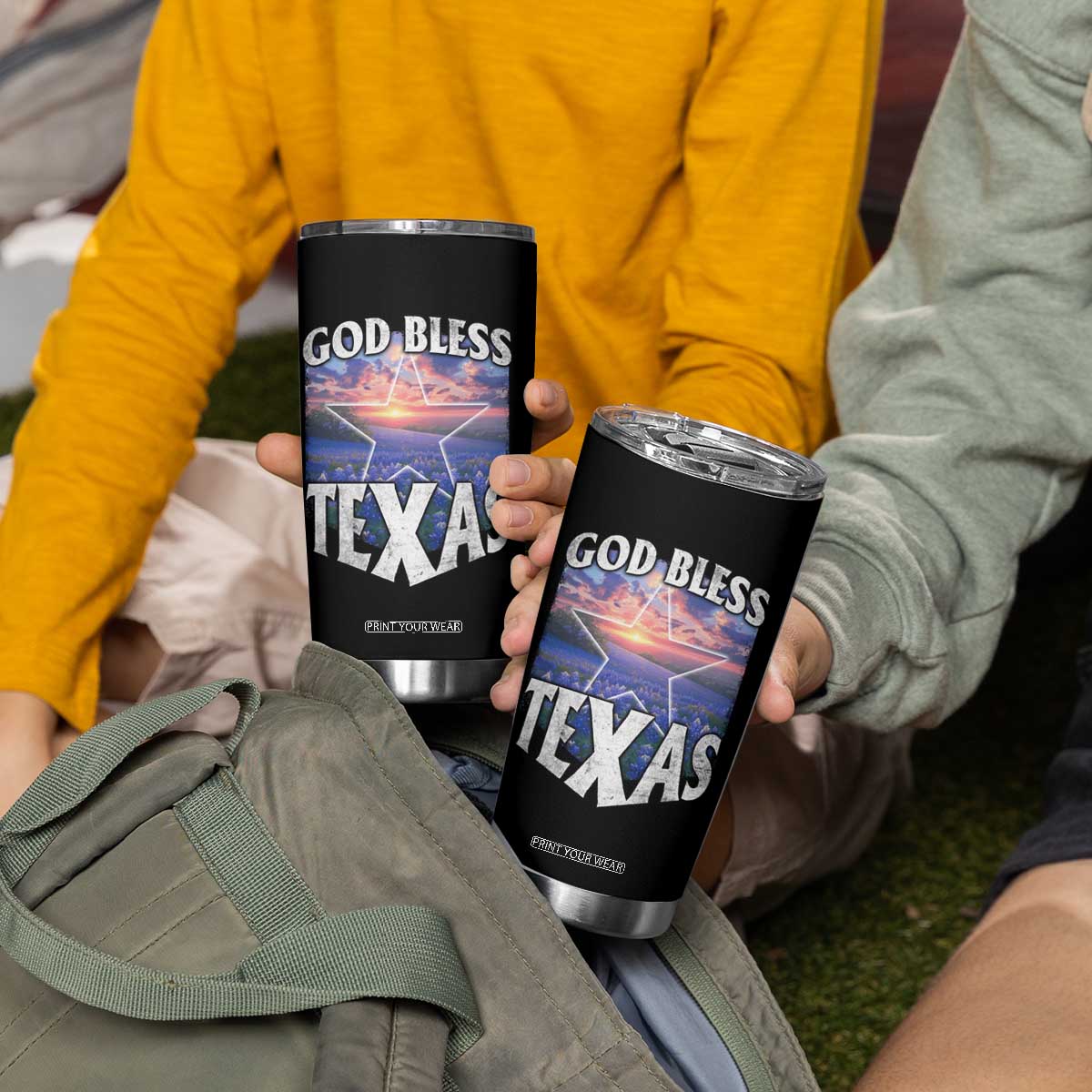 Bluebonnet Field God Bless Texas Tumbler Cup TS09 Print Your Wear