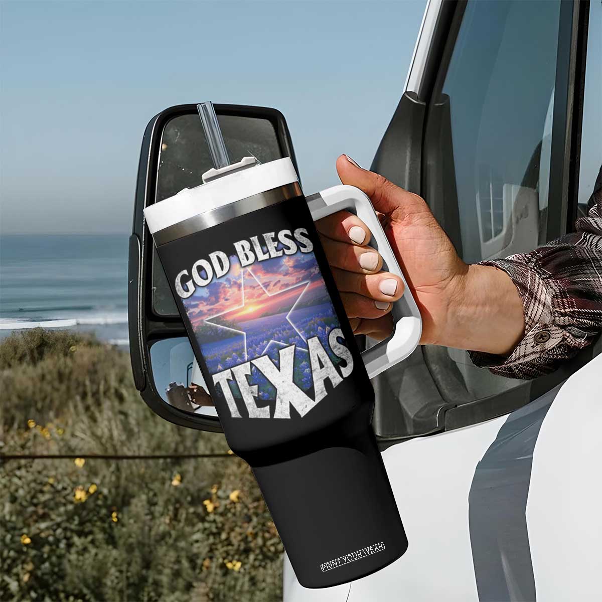 Bluebonnet Field God Bless Texas Tumbler With Handle TS09 Print Your Wear