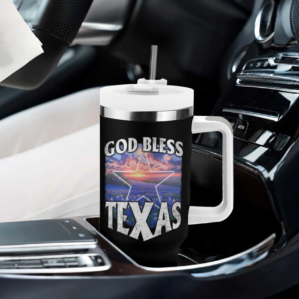 Bluebonnet Field God Bless Texas Tumbler With Handle TS09 Print Your Wear