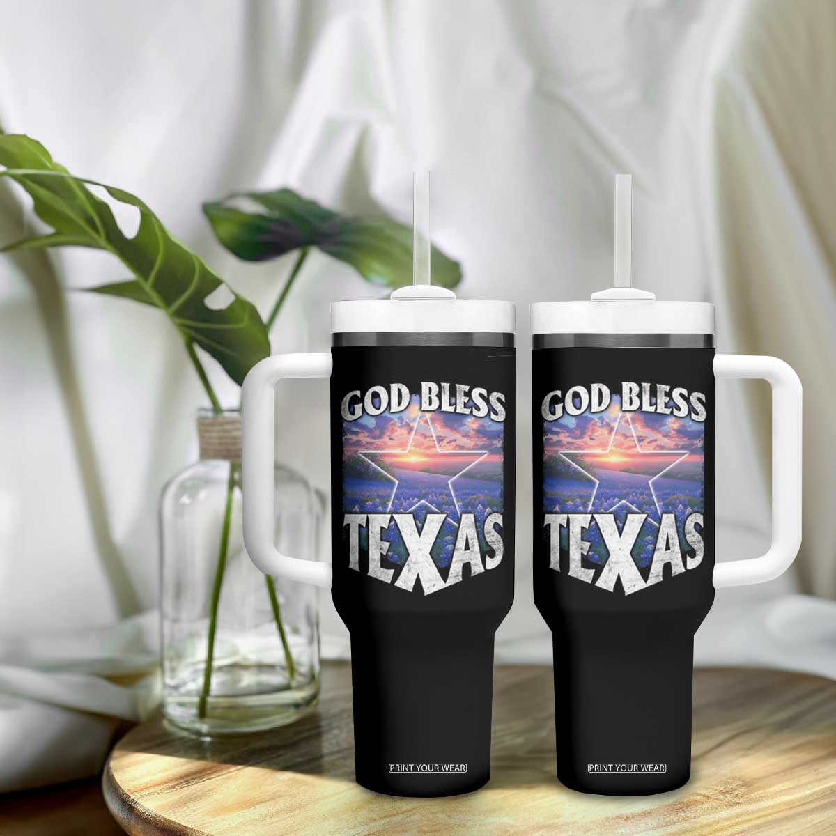 Bluebonnet Field God Bless Texas Tumbler With Handle TS09 Print Your Wear