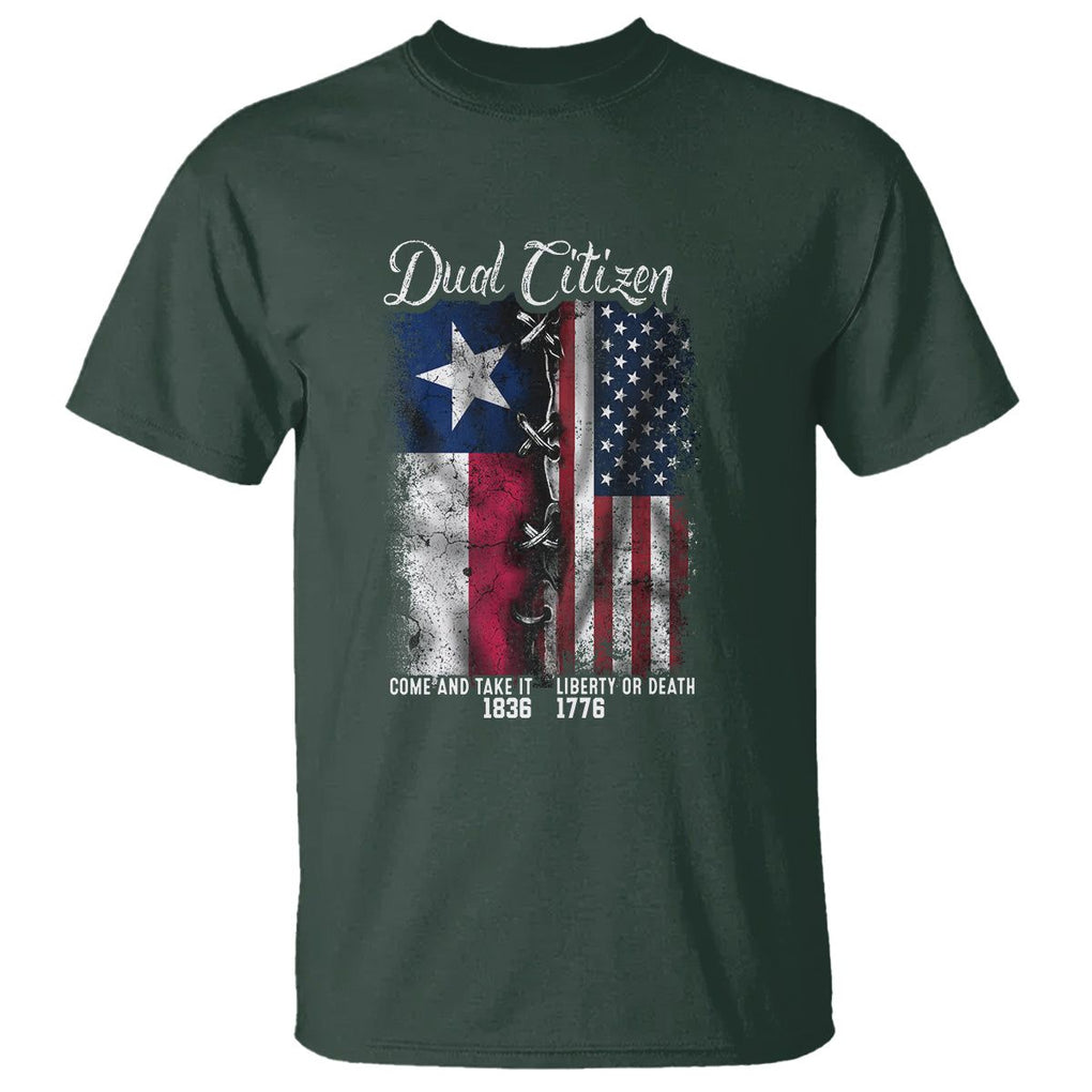 Dual Citizen Texan American T Shirt TS09 Dark Forest Green Print Your Wear
