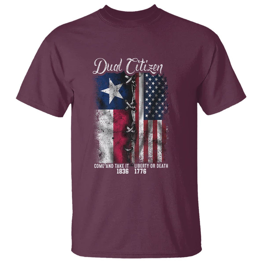 Dual Citizen Texan American T Shirt TS09 Maroon Print Your Wear