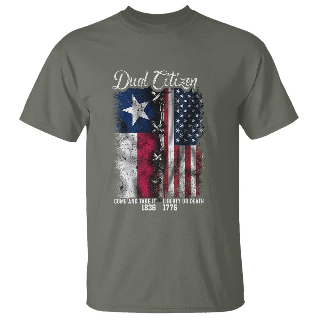 Dual Citizen Texan American T Shirt TS09 Military Green Print Your Wear