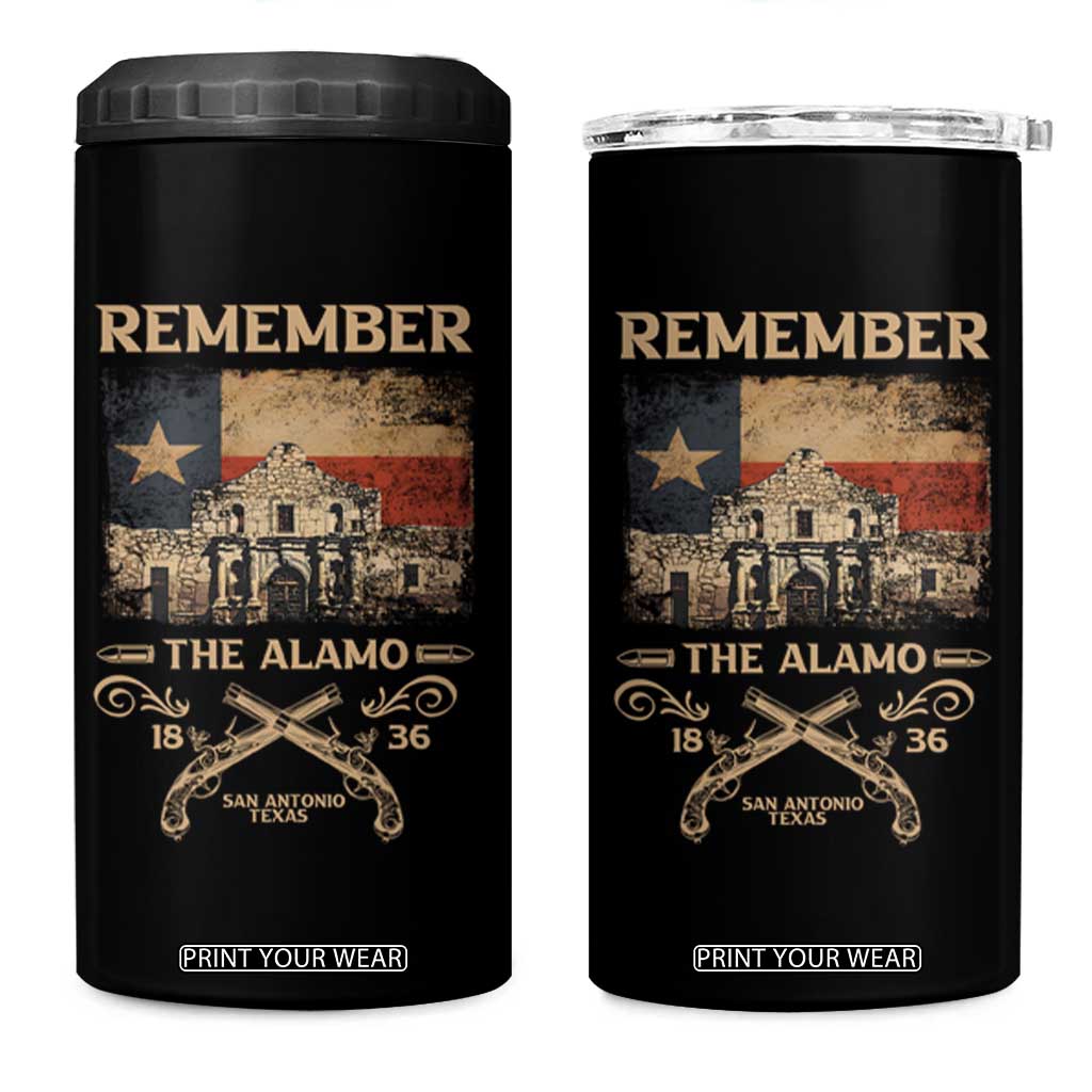 Texas 4 in 1 Can Cooler Tumbler Remember The Alamo San Antonio 1836 TS09 One Size: 16 oz Black Print Your Wear