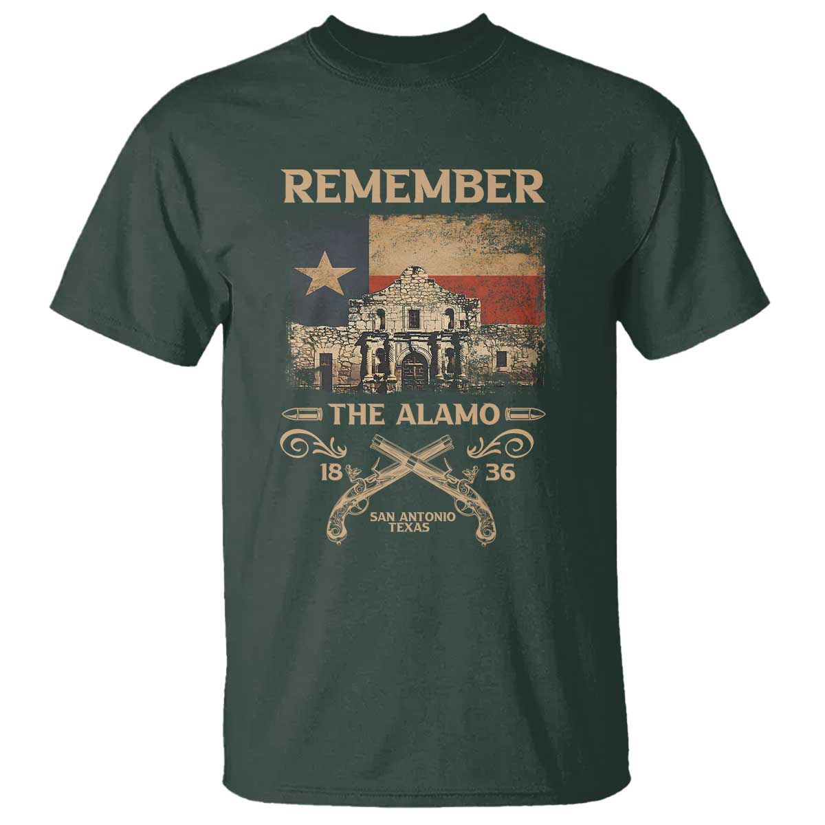 Texas T Shirt Remember The Alamo San Antonio 1836 TS09 Dark Forest Green Print Your Wear