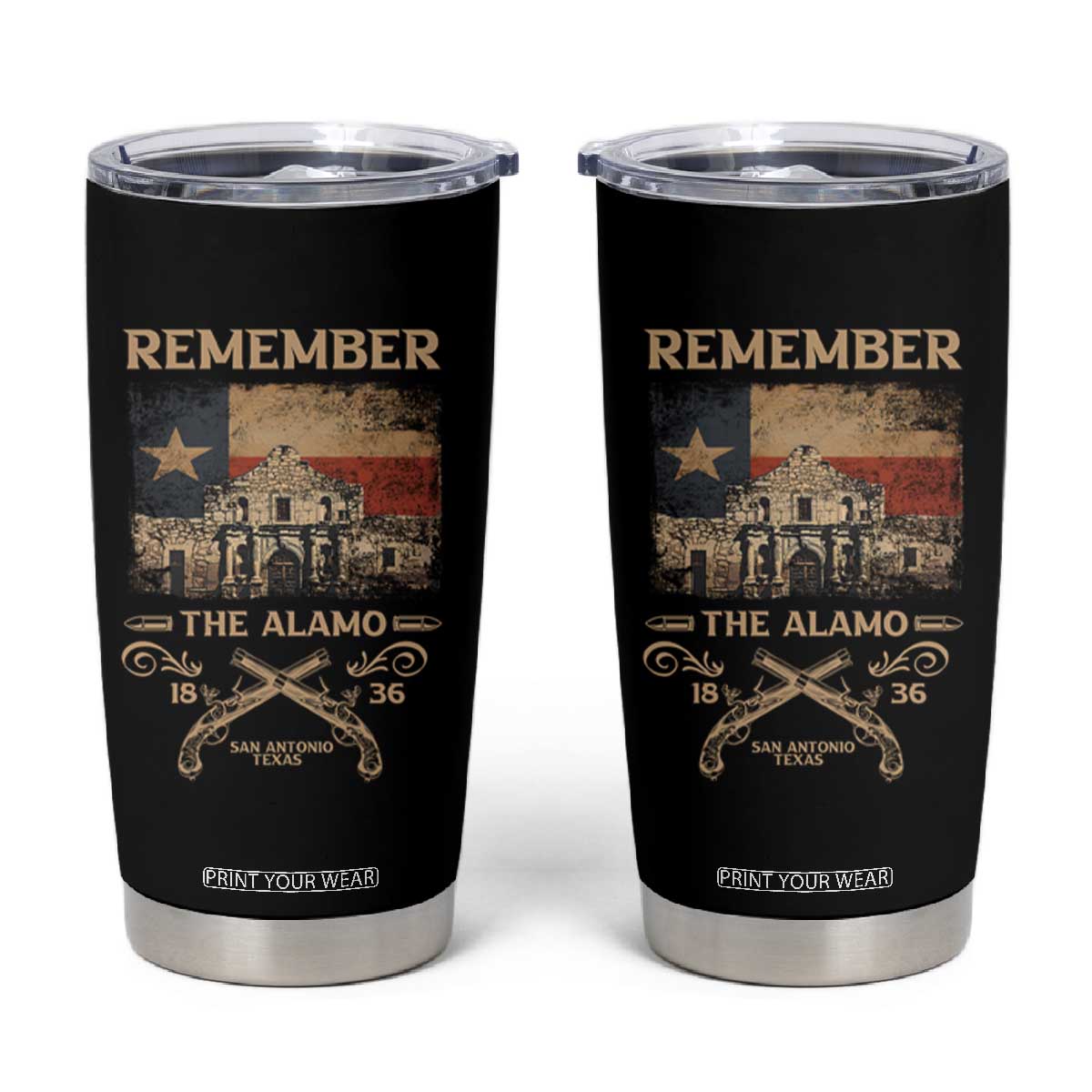 Texas Tumbler Cup Remember The Alamo San Antonio 1836 TS09 Black Print Your Wear